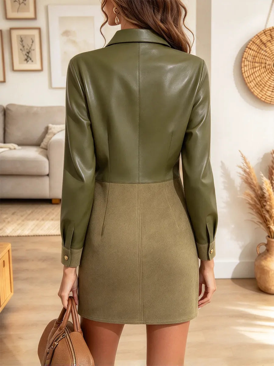 Vintage Chic Patchwork Lapel Art Casual Stylish Long Sleeve Mini Dress