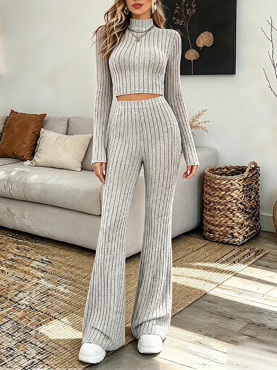Vintage Elegant Knitted Fabric Top And Pants Two-piece Set