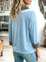 Vintage Elegant Leopard Print Patchwork Velvet Turtleneck Shirt