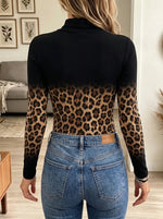 Women's Leopard Ombre Tie-Neck Ribbed Knit Top
