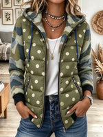 Women's Vintage Camouflage Polka Dot Print Patchwork Quilted Winter Jacket
