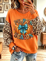 Vintage Elegant Sparkling Halloween Pumpkin Leopard Print Sweatshirt