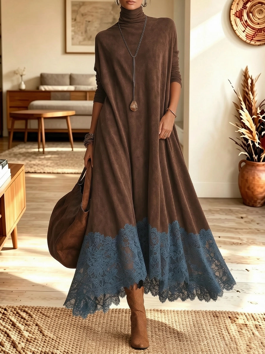Women Boho Turtleneck Maxi Dress