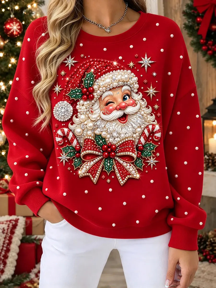 Lovely Christmas Santa Pattern Art Casual Stylish Long Sleeve Sweatshirt