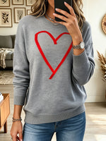 Women's Heart Graphic Knit Sweater, Long Sleeve Crew Neck Pullover
