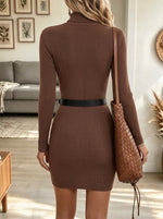 Women's Ribbed Mock Neck Long-Sleeve Bodycon Dress