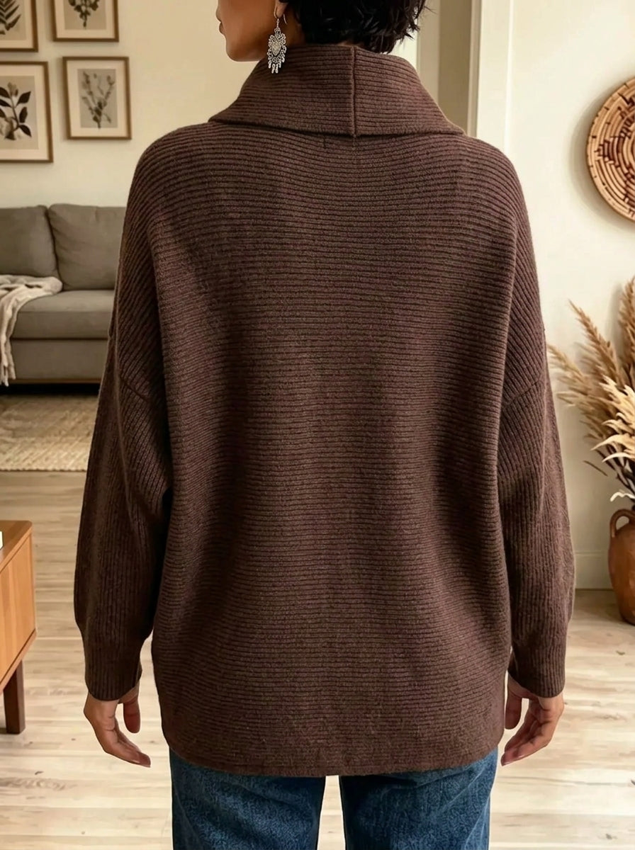 Women's Asymmetrical Foldover Cowl Neck Knit Sweater