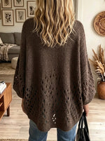 Women's Openwork Cable Knit Batwing Poncho Sweater