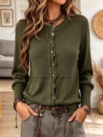 Retro Round Collar Knit Art Casual Stylish Long Sleeve Cardigan Sweater