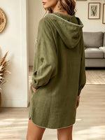 Vintage Elegant Cotton And Linen Contrasting Trim Hooded Dress