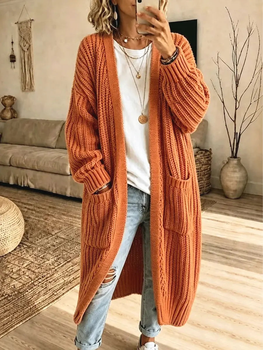 Vintage Cozy Pockets Knitted Art Casual Stylish Long Sleeve Sweater Coat