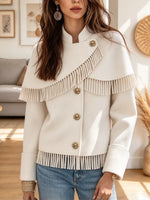 Retro Elegant Chic Fringe Art Casual Stylish Stand Collar Long Sleeve Coat