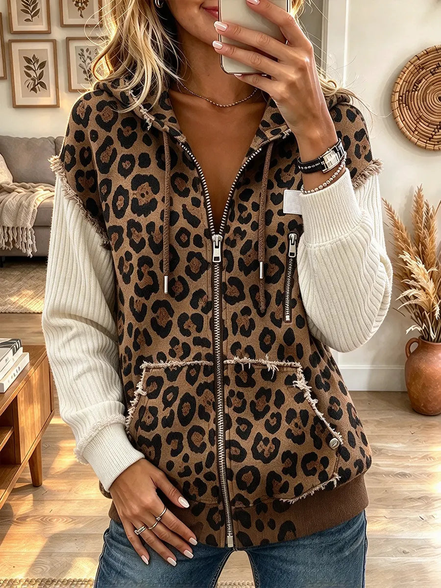 Women’s Leopard Print Long Sleeve Hooded Jacket