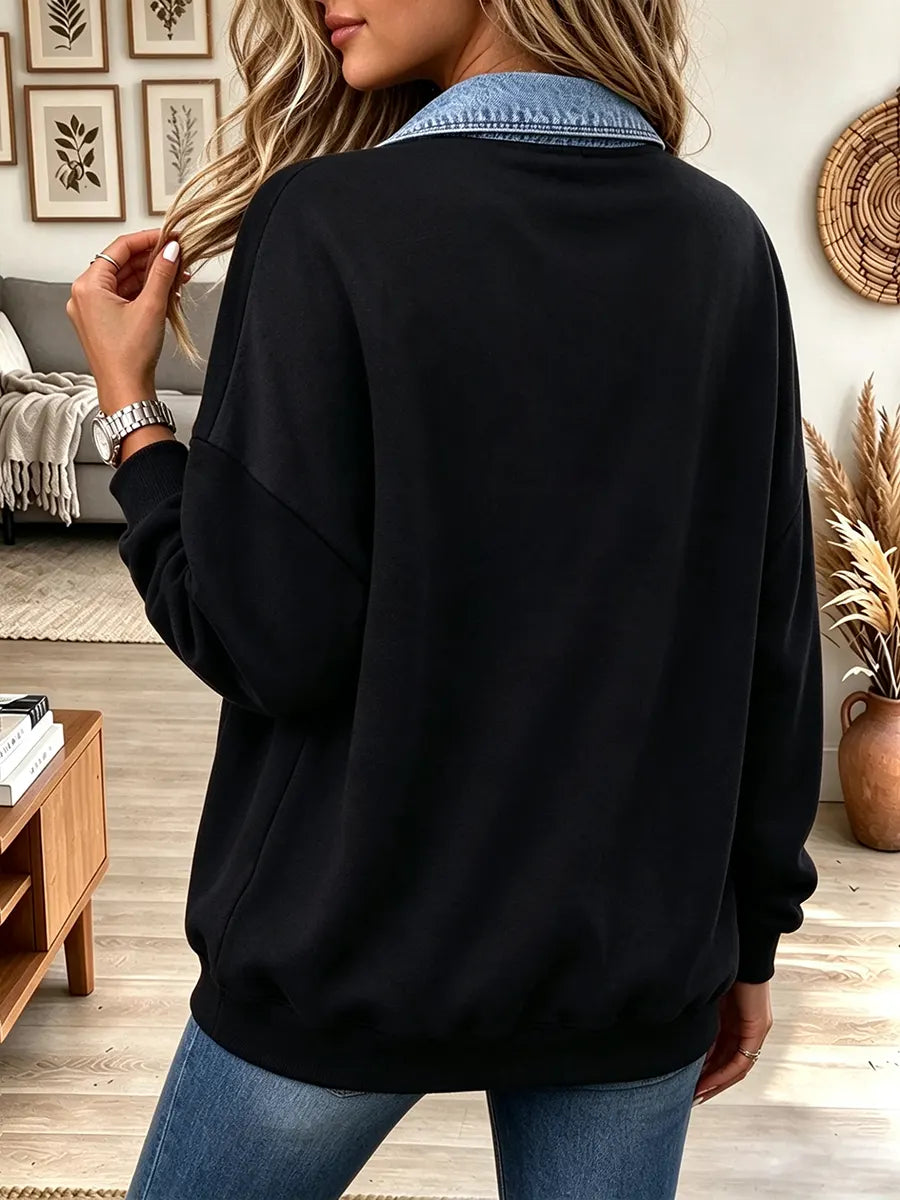 Women's Casual Loose Collar Zip-up Sweatshirt