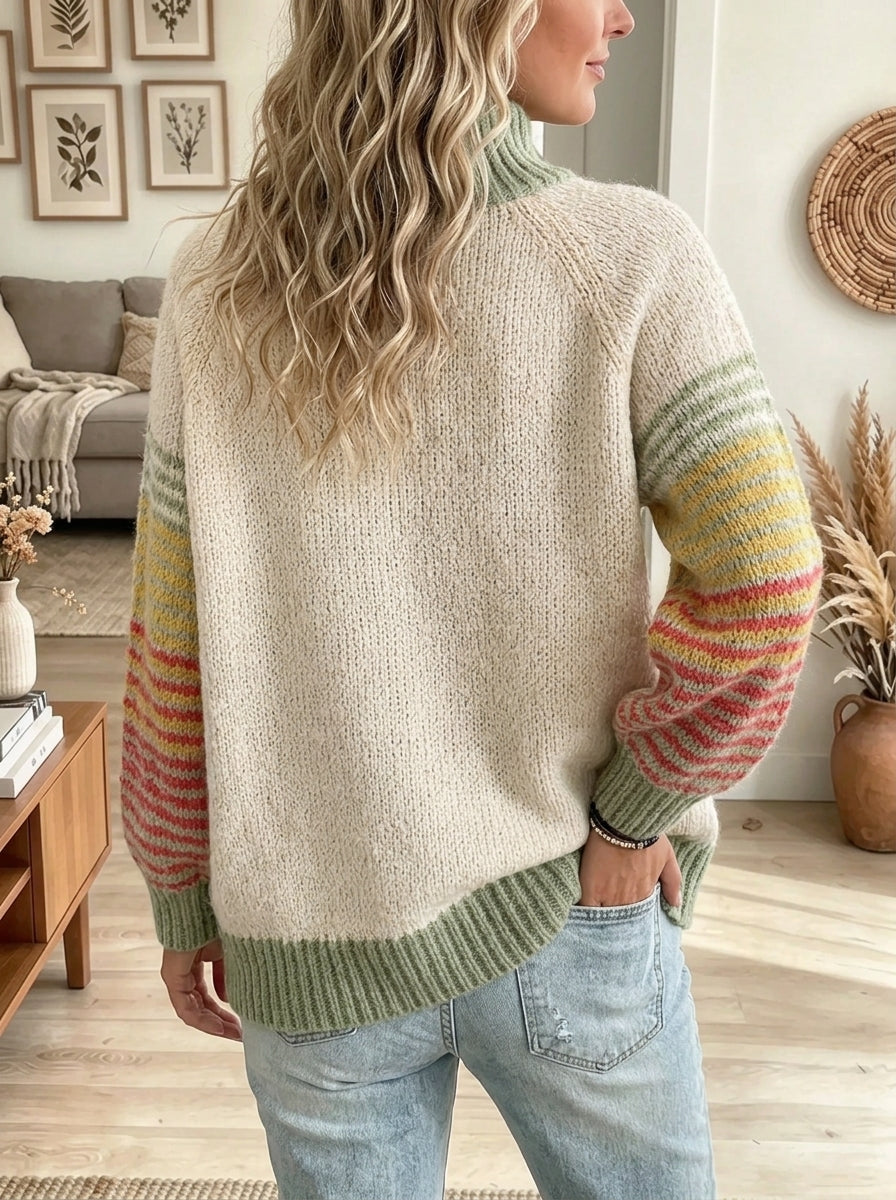 Women's Christmas Tree Striped Sleeve Knit Sweater