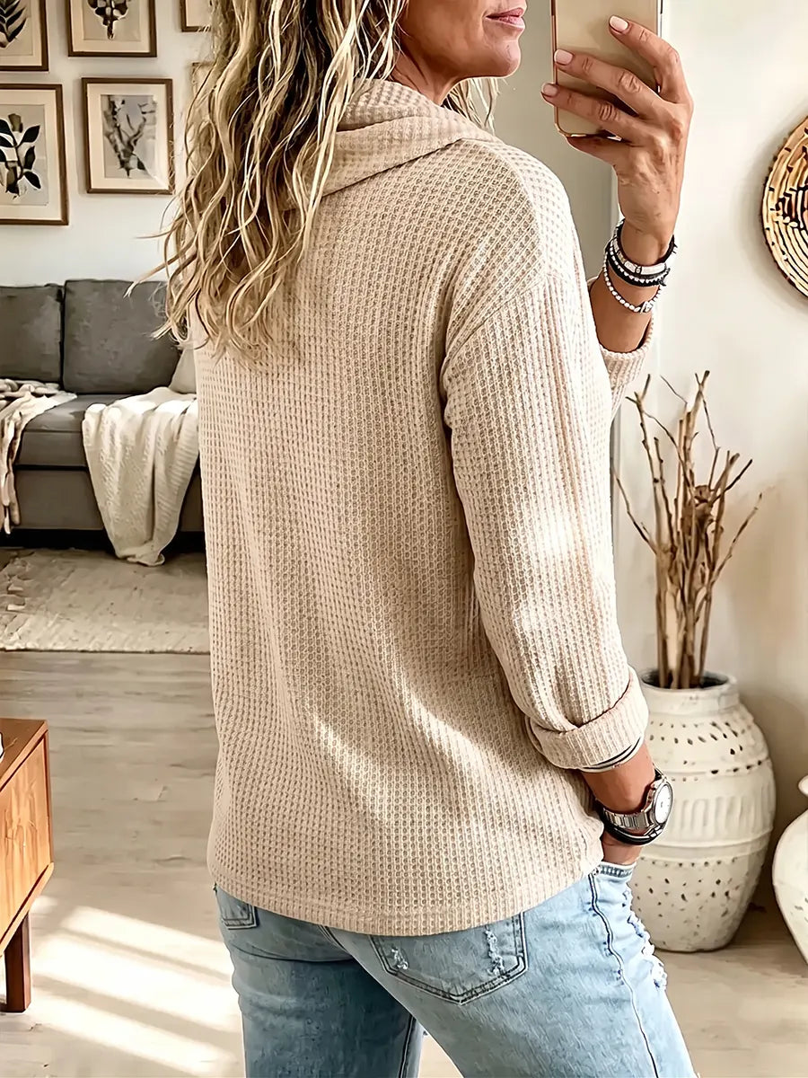 Vintage Elegant Hooded Waffle-knit Shirt