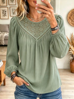 Women's Crochet Lace Yoke Babydoll Gauze Blouse