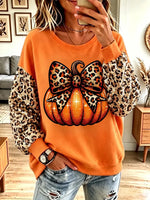 Vintage Elegant Sparkling Halloween Pumpkin Leopard Print Sweatshirt