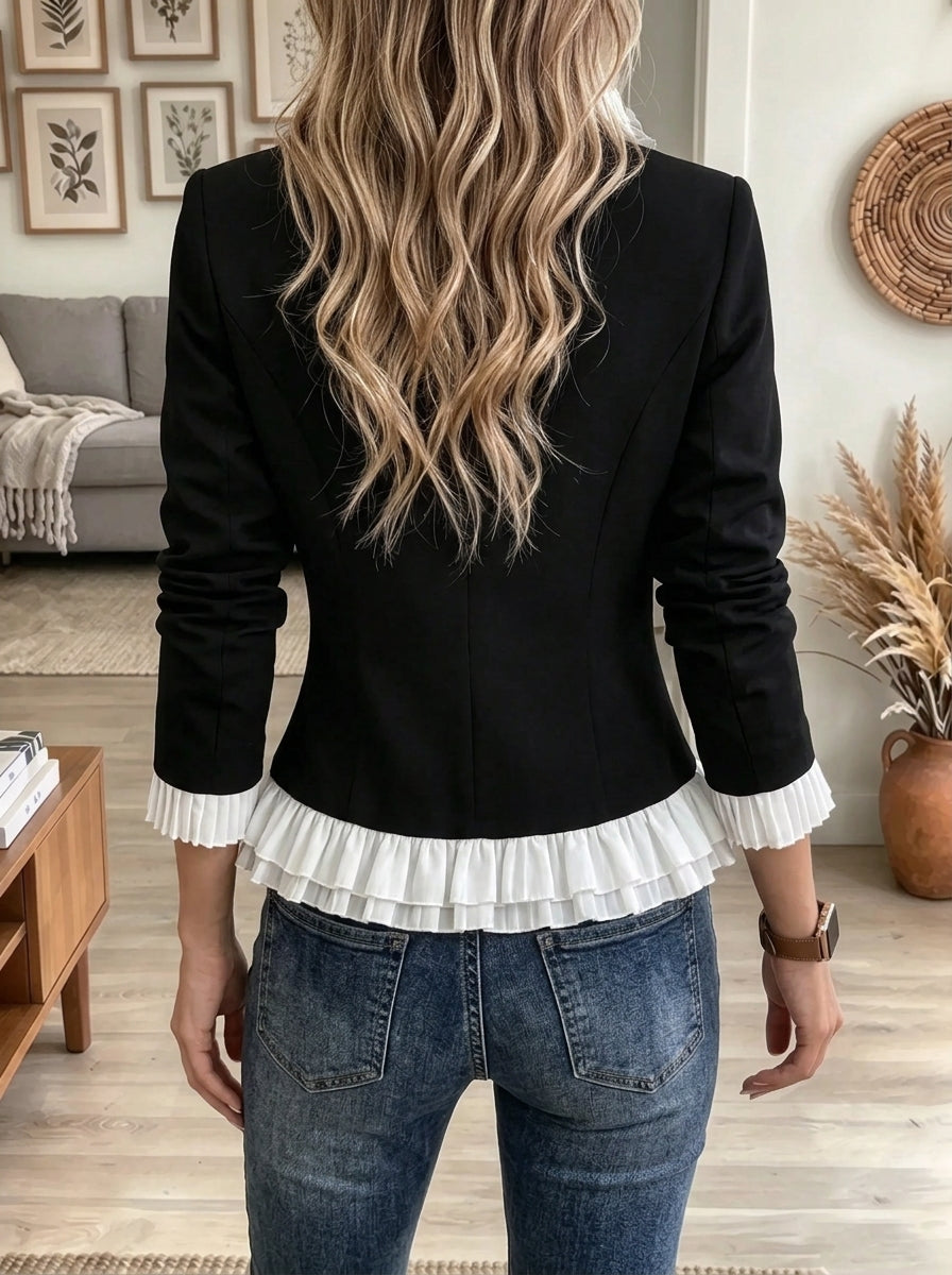 Women's Ruffle Trim Pearl Button Blazer