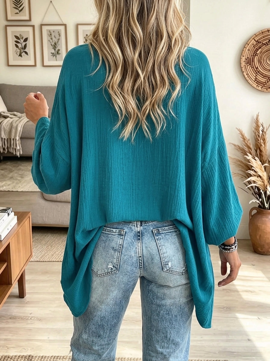 Women's Oversized V-Neck Gauze Babydoll Tunic