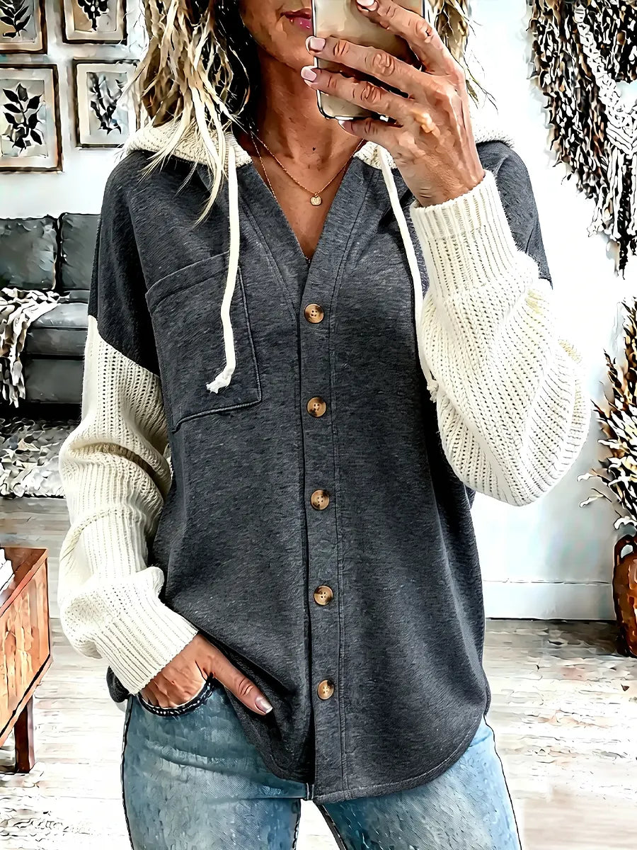 Vintage Elegant Sweater Panel Casual Hoodie Outerwear