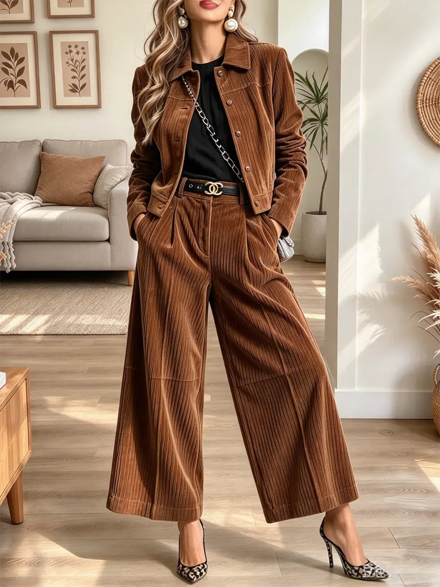 Vintage Chic Art Casual Stylish Long Sleeve Coat And Pants Two-piece Suit