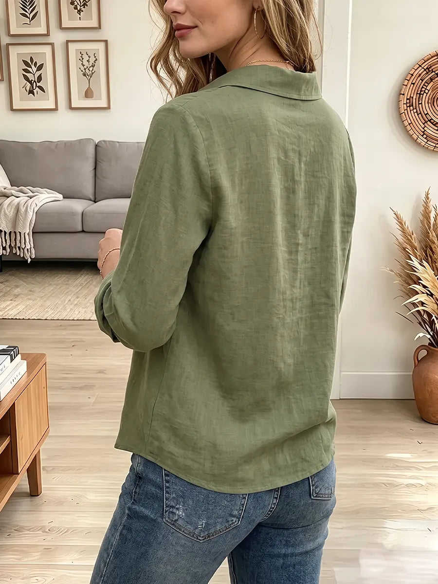 Vintage Elegant Cotton-linen Blend Button Shirt