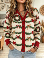 Women's Holiday Wreath Garland Button-Front Cardigan