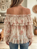 Women's Floral Print Tiered Ruffle Off-Shoulder Top