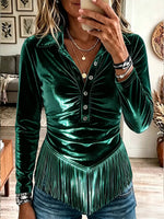 Vintage Elegant Tassel Velvet Shirt