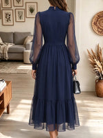 Women's Sheer Lantern Sleeve Button-Front Maxi Dress